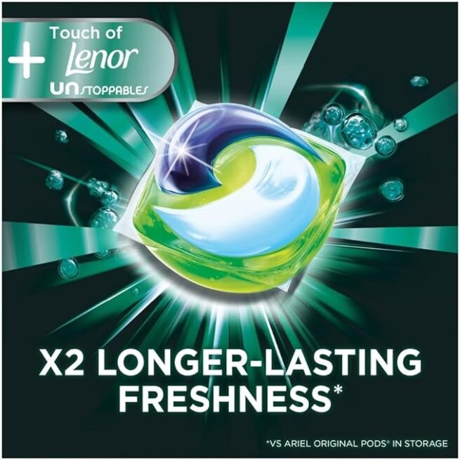 Ariel All-in-1 PODS Washing Liquid Laundry Detergent Tablets/Capsules, 120 Washes (60 x 2) Stain Remover For Clothes with Lenor Unstoppables, 2x Longer Lasting Freshness*