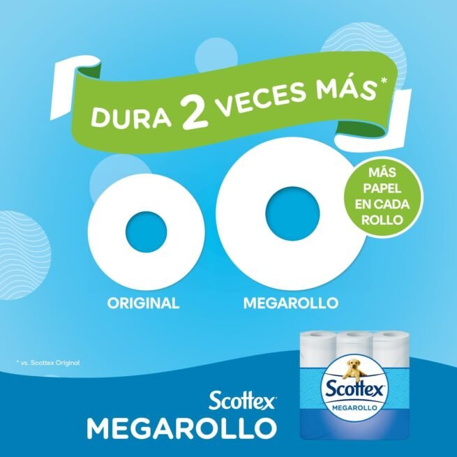 Papel higiénico Scottex Megarollo (rollo doble) 48 rollos = 96 rollos regulares