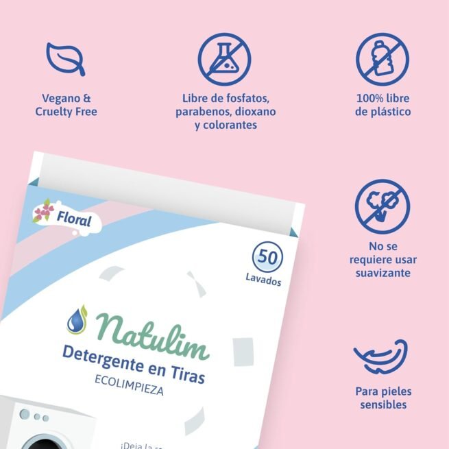 Natulim - Detergent Strips for Washing Machine (150 Washes) - Includes Softening Effect, Eco-Friendly, Hypoallergenic, Made in Spain - Clean and Soft Clothes Without Mousing the Planet (Floral) - 3