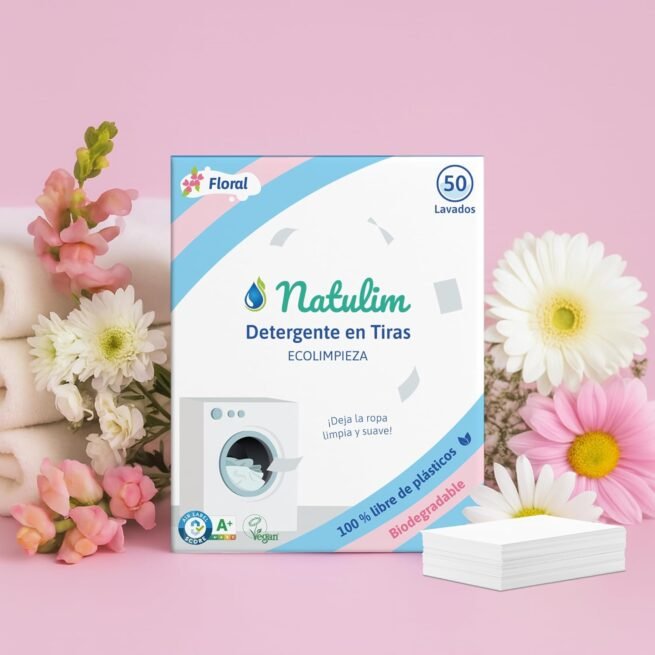 Natulim - Detergent Strips for Washing Machine (150 Washes) - Includes Softening Effect, Eco-Friendly, Hypoallergenic, Made in Spain - Clean and Soft Clothes Without Mousing the Planet (Floral) - 3