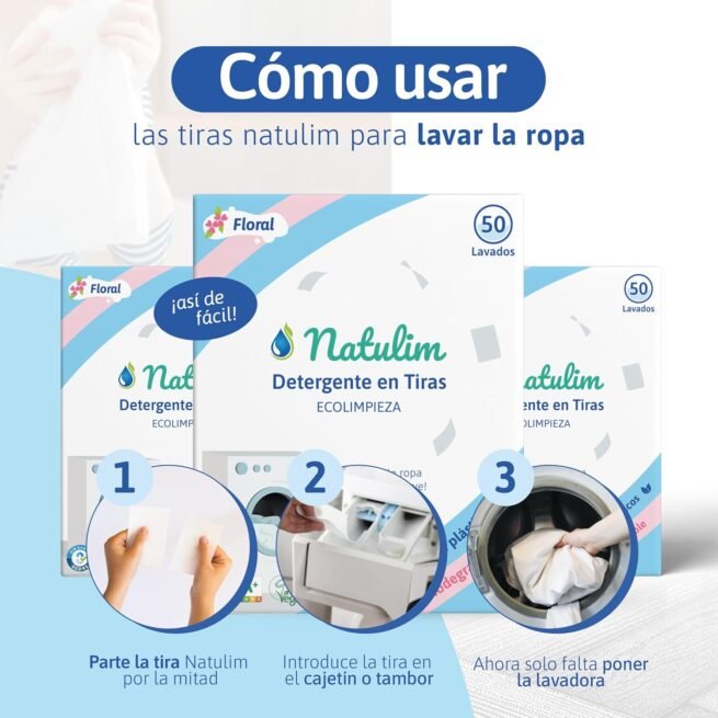Natulim - Detergent Strips for Washing Machine (150 Washes) - Includes Softening Effect, Eco-Friendly, Hypoallergenic, Made in Spain - Clean and Soft Clothes Without Mousing the Planet (Floral) - 3